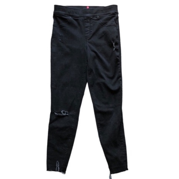 Spanx Jeans Distressed Pull On Stretch Skinny Black Size Medium - Picture 2 of 12